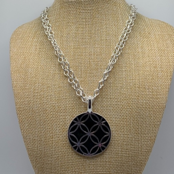 Classic Patterned Scarf in Blue and Gold and matching Premier Designs Necklace - Picture 11 of 11